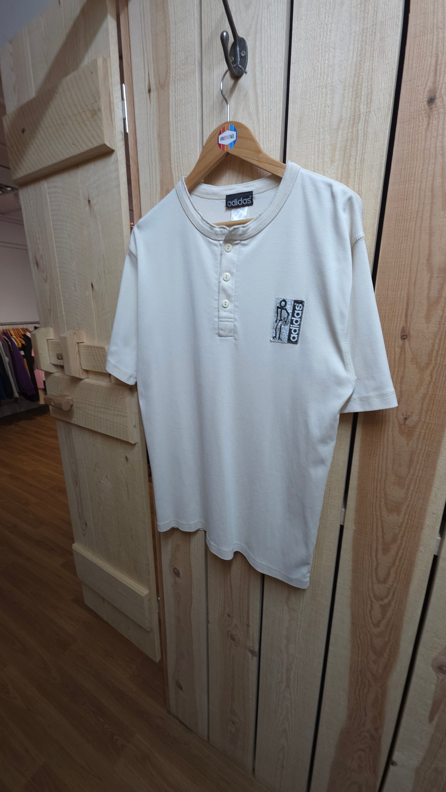 Rare 90s Adidas streetball henley t-shirt in cream - size large