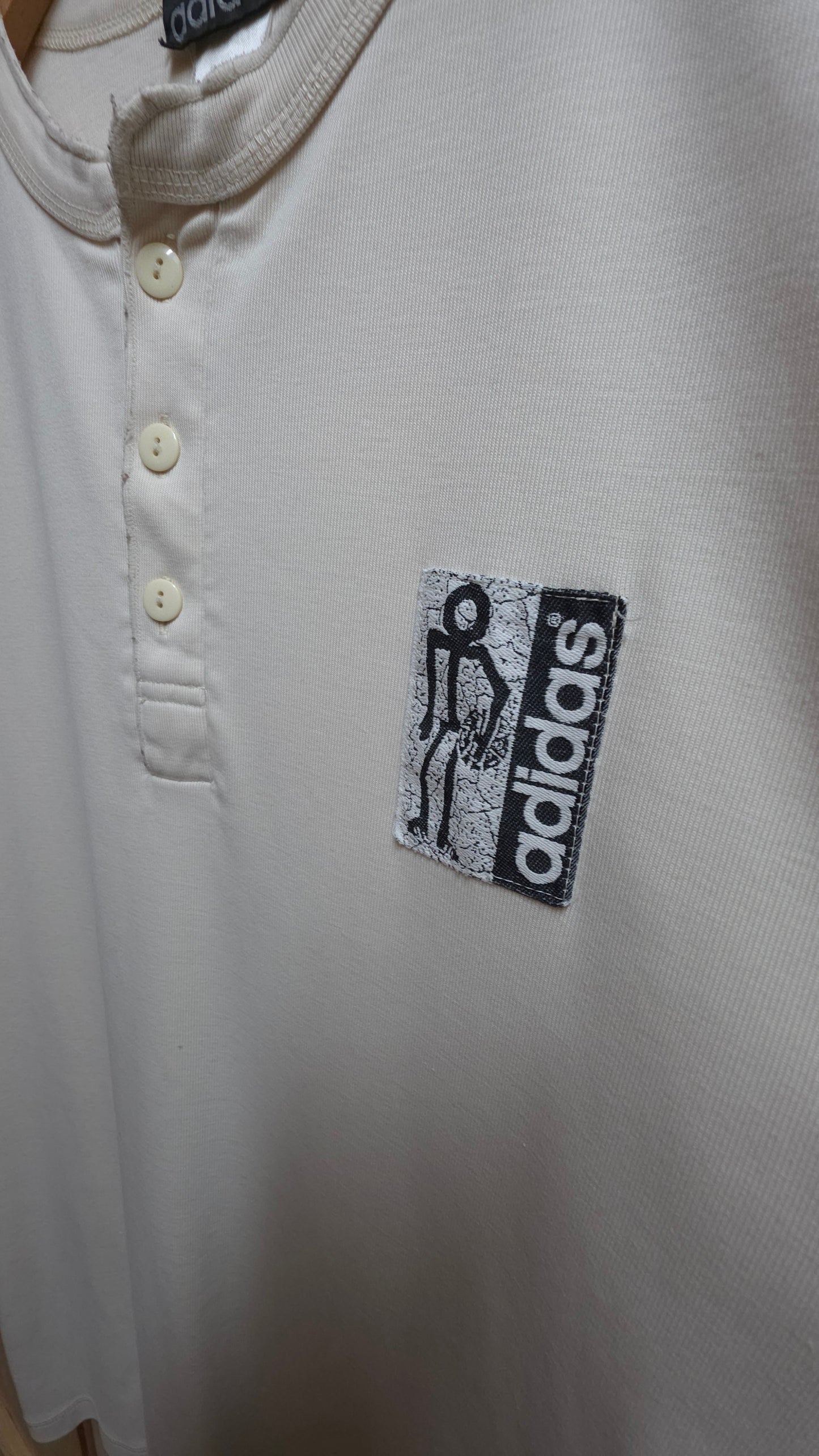 Rare 90s Adidas streetball henley t-shirt in cream - size large