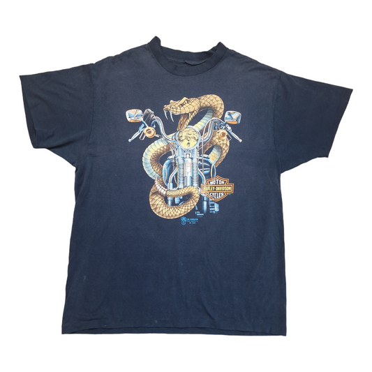 Vintage Harley Davidson 1989 3D emblem rattle snake t-shirt - large